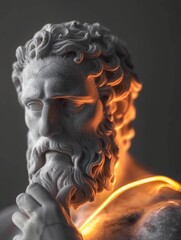 Artistic Zeus Bust In Marble With Glowing Lightning
