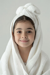 Obraz premium indian little girl wearing a white towel