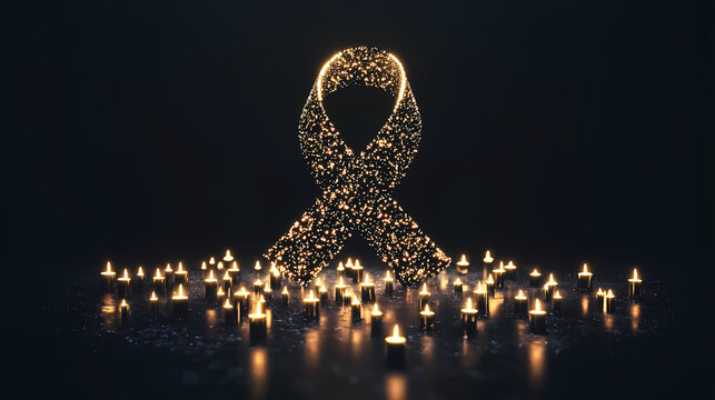 a golden ribbon made from candles in front of a dark background.