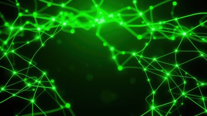 Obraz premium Abstract Green Network Connections Illuminated Nodes and Lines