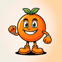 Fototapeta premium Happy orange cartoon with leaf and hands 