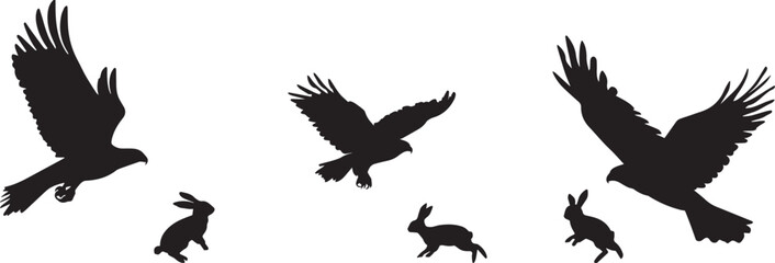 Silhouette of a hawk swooping down for a rabbit vector illustration