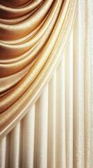 A gold and white curtain with a gold trim