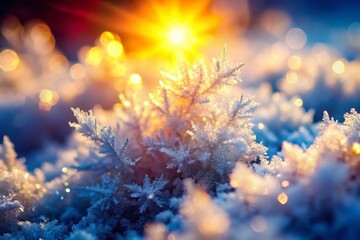 Fototapeta premium Sunlit Snow Detail: Sparkling Winter Texture, Close-up Macro Photography