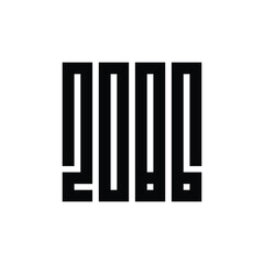 2086 happy new year logo text vector illustration, year 2086 monogram logo, white on black background