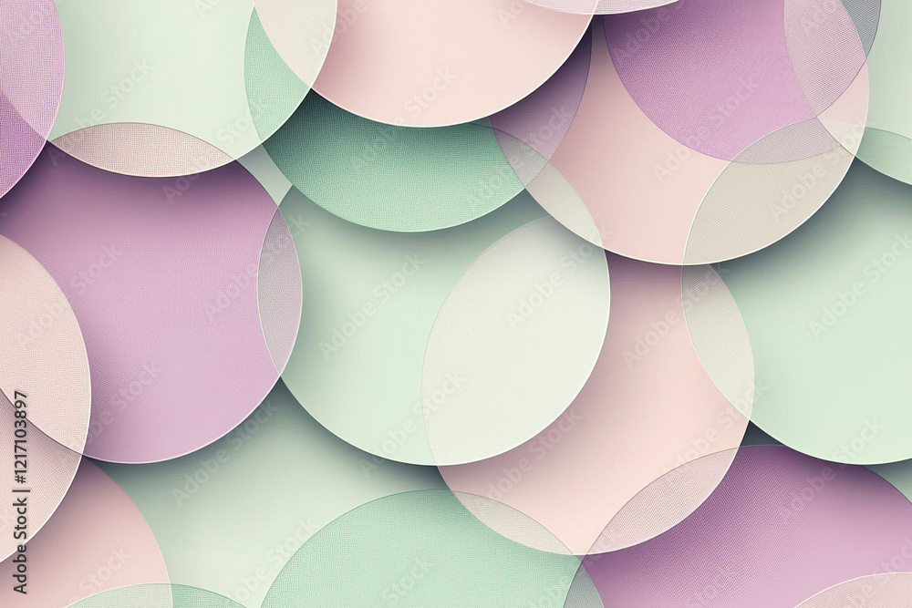 Poster scandinavian geometric pattern showcasing overlapping circles in muted pastel tones with ample negat