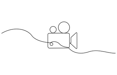 Fototapeta premium Continuous Line Drawing of Movies Concept. Hand Drawn Symbol Vector Illustration, continuous line drawing of retro video camera.