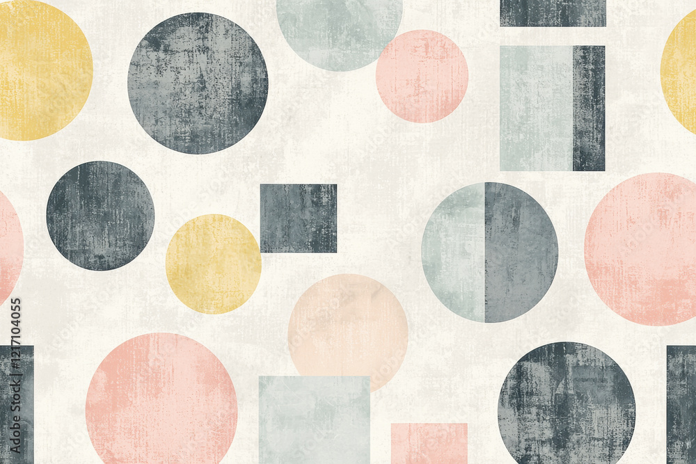 Poster scandinavian minimalist pattern featuring abstract geometric shapes in soft pastel tones on a textur