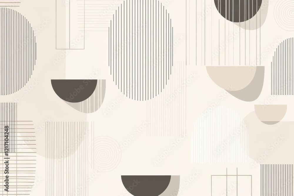 Poster scandinavian minimalist pattern showcasing abstract line art and geometric forms in muted taupe and 