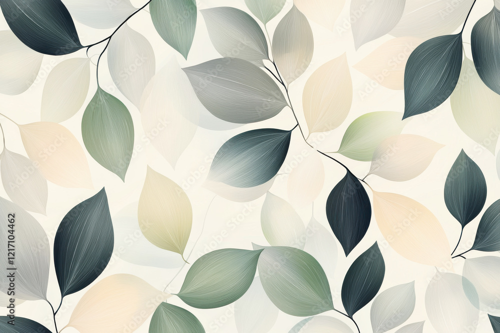 Poster scandinavian minimalist pattern with flowing abstract leaf shapes in soft neutral tones