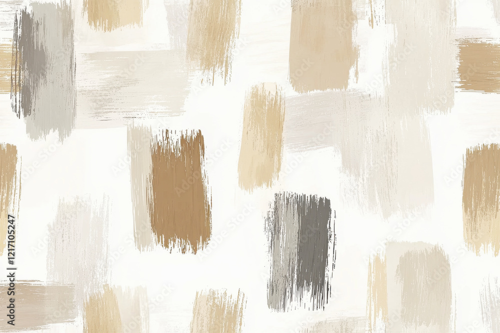 Poster scandinavian-inspired abstract brushstroke pattern in muted beige and cream tones on matte white bac