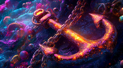 Cosmic Anchor in Vibrant Nebula
