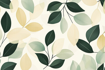 Scandinavian-inspired abstract leaf pattern in muted green, beige, and cream showcasing simplicity and natural beauty