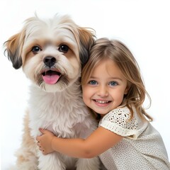 Little girl with her puppy Generated AI