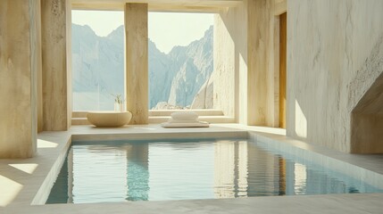 Minimalist Mountain View Indoor Pool Design