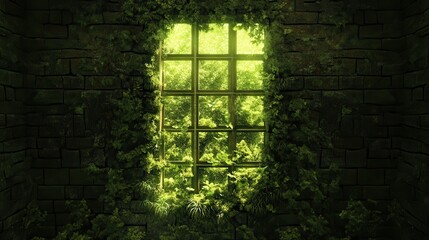 Overgrown Window In Ancient Stone Wall