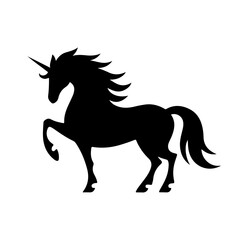 Majestic Unicorn Silhouette with Flowing Mane in Black