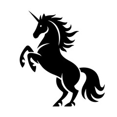 Graceful Unicorn Silhouette – Rearing Black and White Fantasy Art