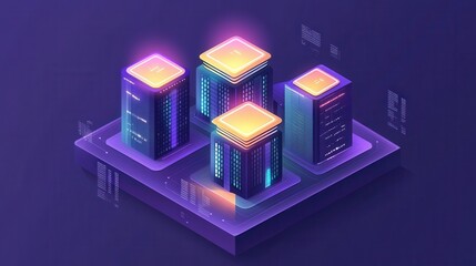 Illuminated Data Center Servers Representing Modern Technology