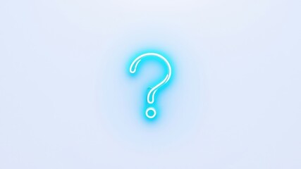 Naklejka premium Glowing Neon Question Mark on Light Blue Background, Ideal for Inquiry, Question, Doubt, or Uncertainty Concepts