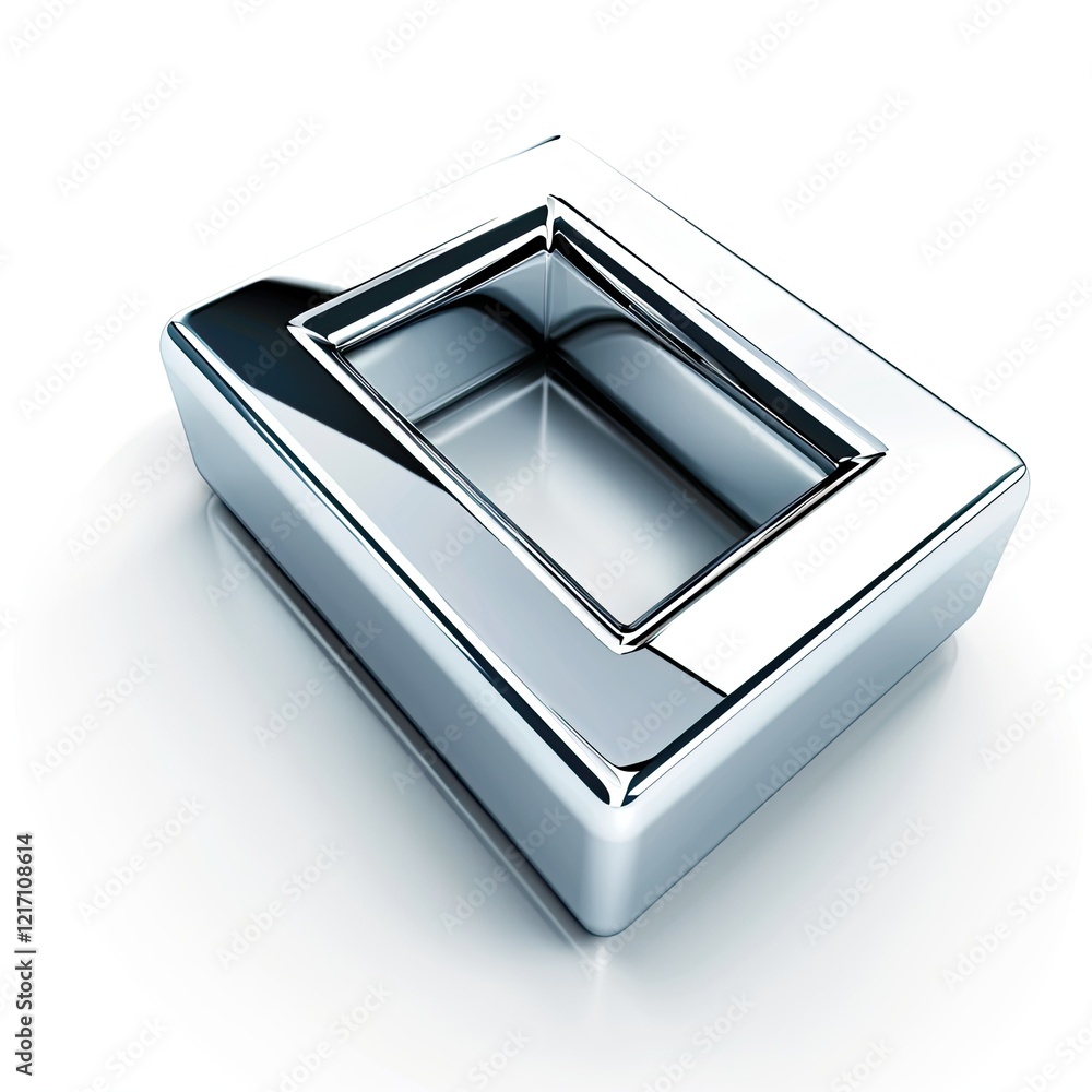 Poster a sleek, metallic rectangular object with a hollow center, resembling a modern design element. isola