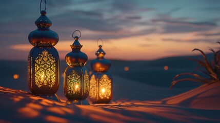 Ramadan lantern concept in the desert