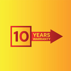 10 year warranty logo with red shield and red arrow .Vector illustration.