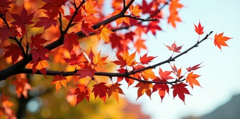 Fototapeta premium Branches with seed pods and leafless branches of Acer pseudoplatanus tree, autumn colors, deciduous tree, tree branch