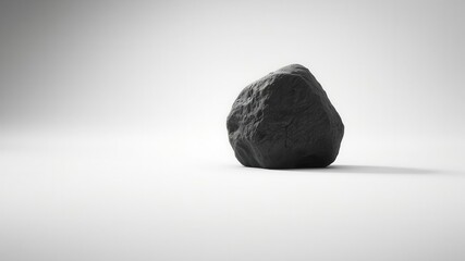 Fototapeta premium A Single Dark Grey Boulder on a White Background