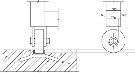 vector sketch illustration of the silhouette of a detailed design of a fence wheel with a size scale.eps