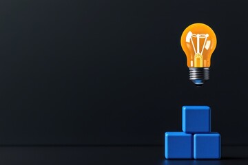 A creative light bulb hovering over blue building blocks, symbolizing innovative ideas.