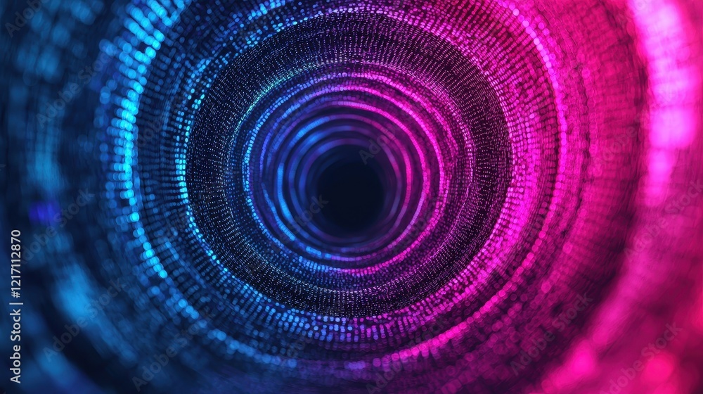 Poster colorful abstract digital tunnel with circular patterns and light effects
