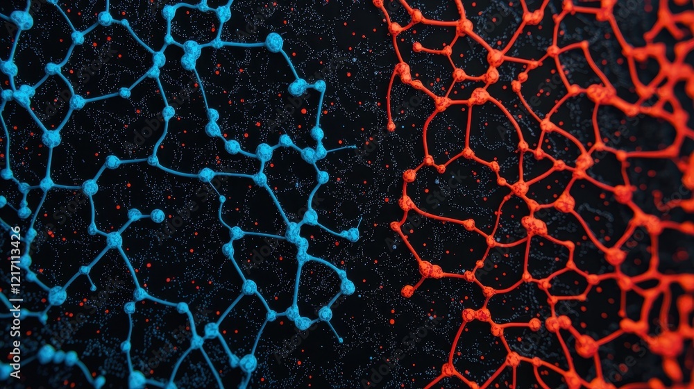 Aufkleber abstract network structure in blue and red on dark background