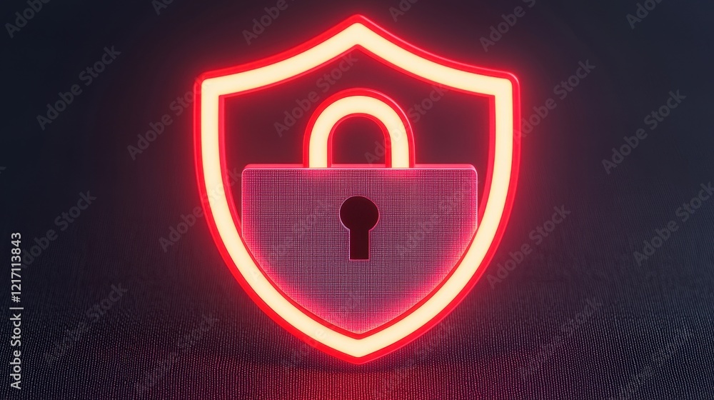 Poster digital security concept with shield and lock in neon style