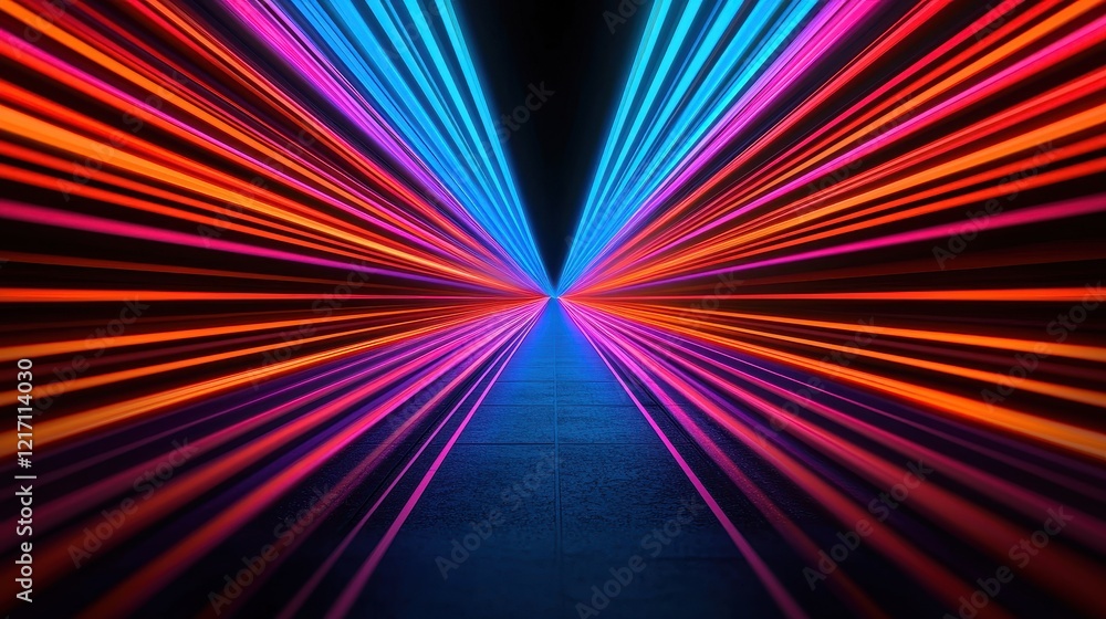 Poster vibrant neon lights creating dynamic perspective with depth effect