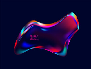  3D Holographic liquid shapes. Colorful iridescent bubble on dark background.  Abstract vector frame.
