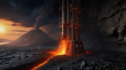 Volcano chamber drilling, illustration