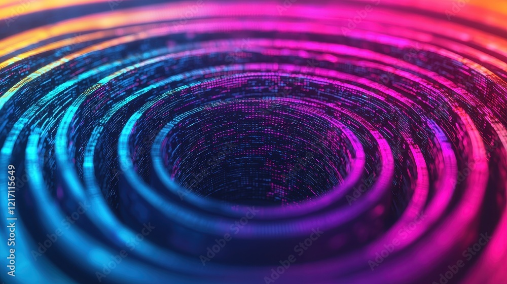 Poster vibrant digital spiral with colorful waves and textured patterns