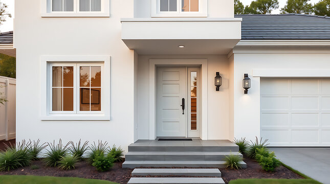 Modern White House Exterior: Contemporary Home Design, Real Estate Property