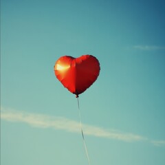 Fototapeta premium Red heart balloon floating in blue sky.