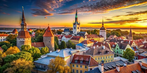 Tallinn Estonia Cityscape, Saint Olaf Church, Old Town, Medieval Architecture, Baltic Sea