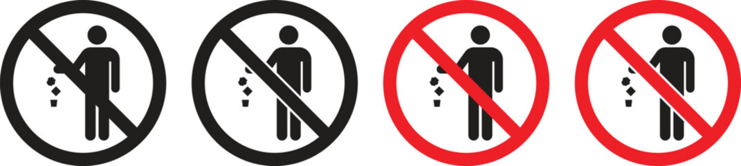 No littering prohibited warning vector icon, Public litter warning information icon symbol. Vector illustration
