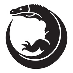 Naklejka premium Komodo Dragon in Circular Frame Silhouette Vector Graphic