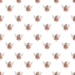 Seamless Pattern Cute Fairy Small Design on White Background