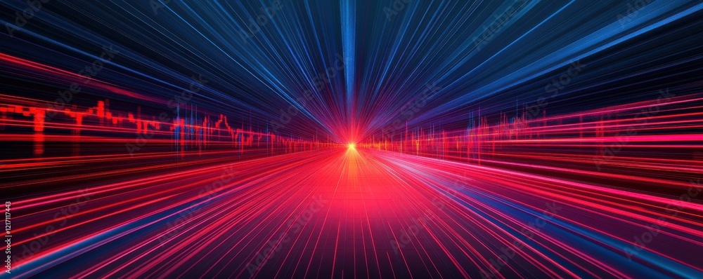 Poster a vibrant, abstract image showcasing dynamic light trails in red and blue, creating a sense of speed