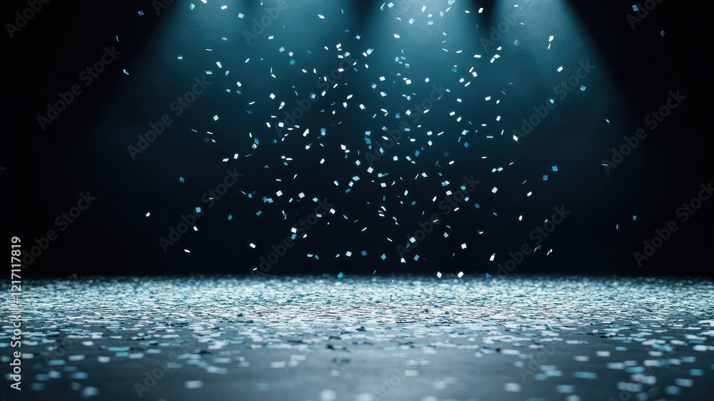 Poster a dark stage illuminated by soft spotlights, creating a magical atmosphere with floating particles r