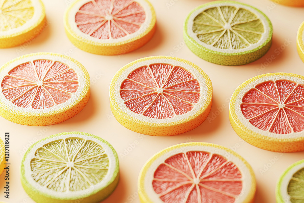Poster modern pattern design featuring pastel citrus slices on a neutral background in high resolution