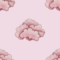 Seamless Pattern Cute Pink Cloud Big Design on Pastel Pink Background