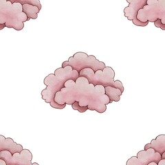 Seamless Pattern Cute Pink Cloud Big Design on White Background