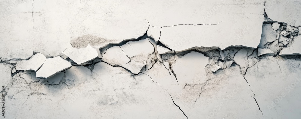 Poster broken concrete wall rendering showcasing cracks in a minimalist style on a white background